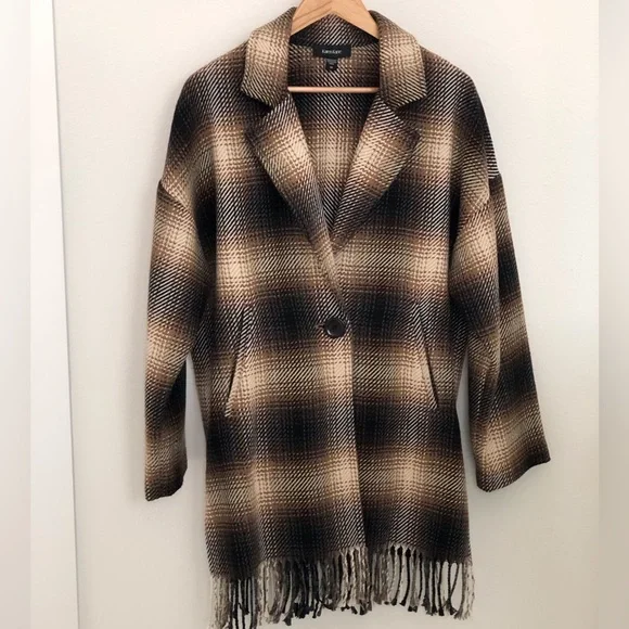Karen Kane Plaid Fringe Jacket Size M - Picture 3 of 6